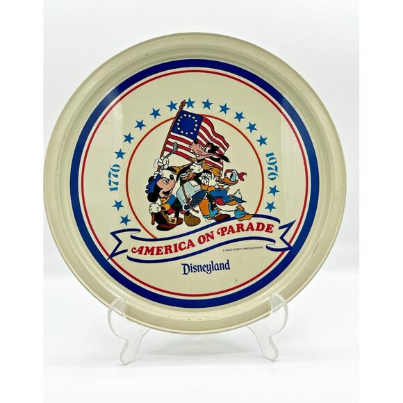 Disneyland Tray America On Parade Vintage 1976 Tin Metal Round Walt Disney 11" - Picture 1 of 13